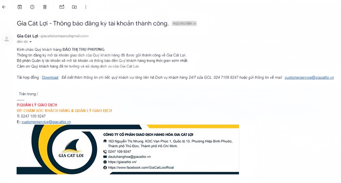 Email xác nhận đăng ký tài khoản thành công